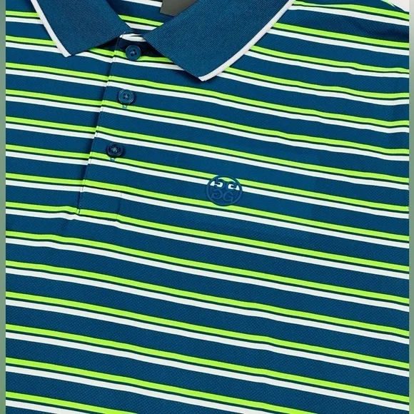 G/Fore Men’s XL Blue Green Stripe Tech Golf Prep Performance Jersey Polo Shirt - Picture 6 of 11